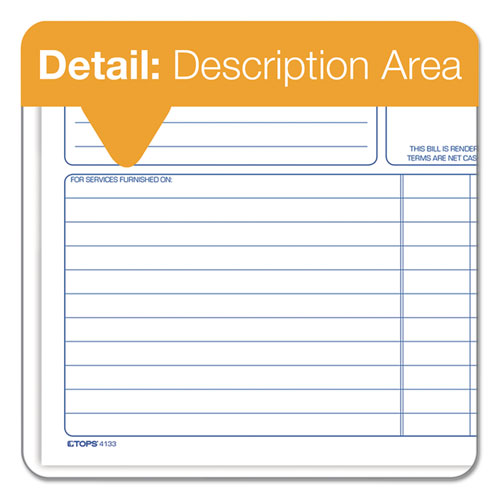 Image of TOPS Bill for Services Rendered Book, Two-Part Carbonless, 8.5 x 7.75, 50 Forms Total