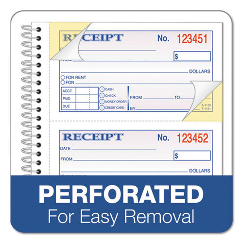 Image of TOPS Spiralbound Money and Rent Receipt Book, Two-Part Carbonless, 4.75 x 2.75, 4 Forms/Sheet, 200 Forms Total
