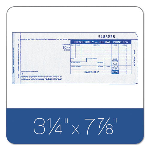 Image of TOPS Credit Card Sales Slip, Three-Part Carbonless, 7.78 x 3.25, 100 Forms Total