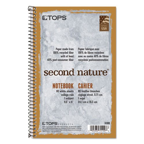 Image of TOPS Second Nature Single Subject Wirebound Notebooks, Medium/College Rule, Light Blue Cover, (80) 9.5 x 6 Sheets