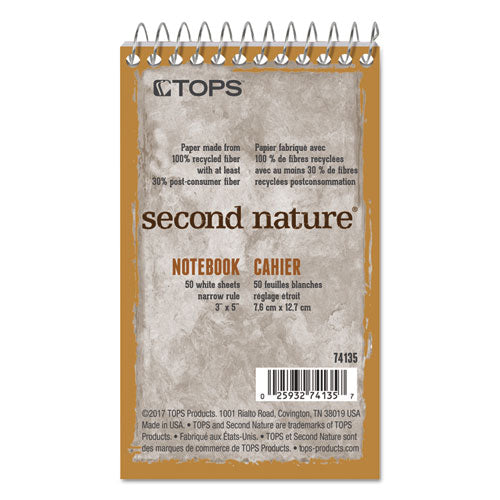 Image of TOPS Second Nature Wirebound Notepads, Narrow Rule, Randomly Assorted Cover Colors, 50 White 3 X 5 Sheets
