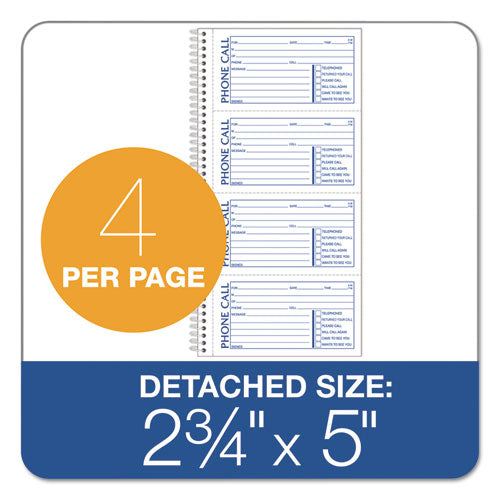 Image of TOPS Second Nature Phone Call Book, Two-Part Carbonless, 5 x 2.75, 4 Forms/Sheet, 400 Forms Total
