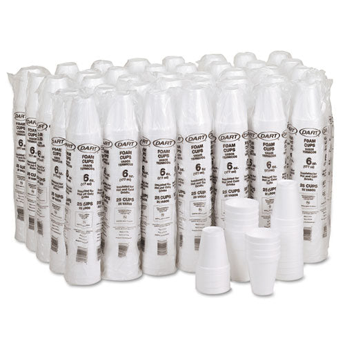 Image of Dart® Foam Drink Cups, 6 Oz, White, 25/bag, 40 Bags/carton