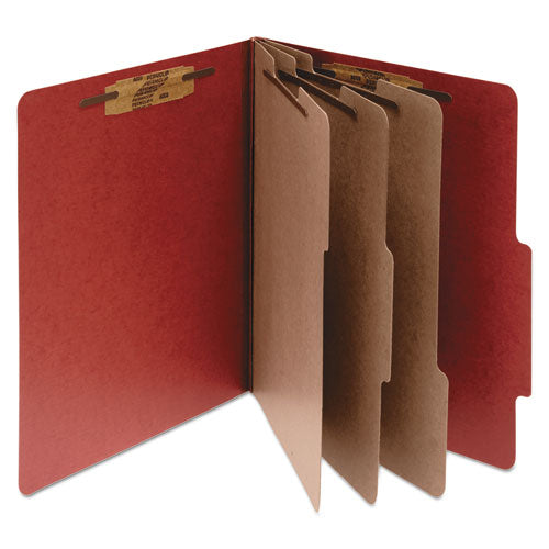 Image of ACCO Pressboard Classification Folders, 4" Expansion, 3 Dividers, 8 Fasteners, Legal Size, Earth Red Exterior, 10/Box
