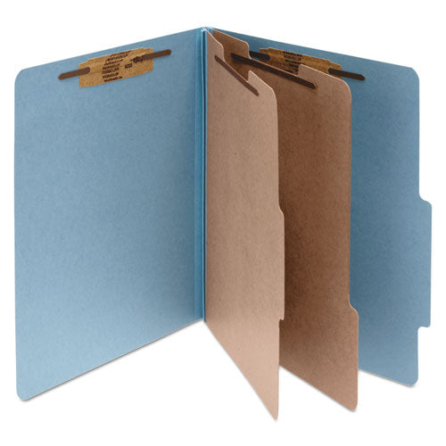 Image of ACCO Pressboard Classification Folders, 3" Expansion, 2 Dividers, 6 Fasteners, Letter Size, Sky Blue Exterior, 10/Box