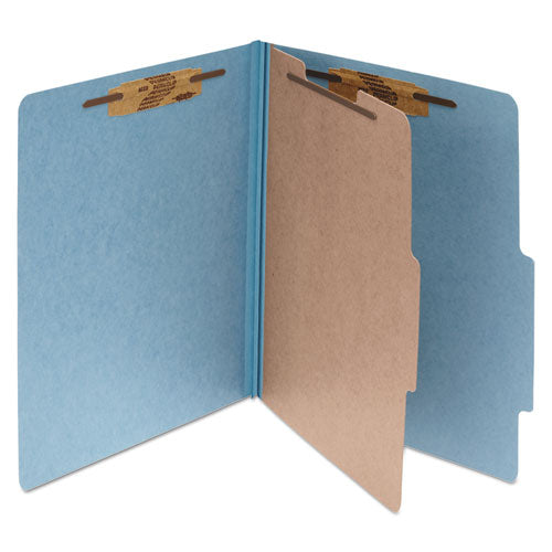 Image of ACCO Pressboard Classification Folders, 2" Expansion, 1 Divider, 4 Fasteners, Letter Size, Sky Blue Exterior, 10/Box