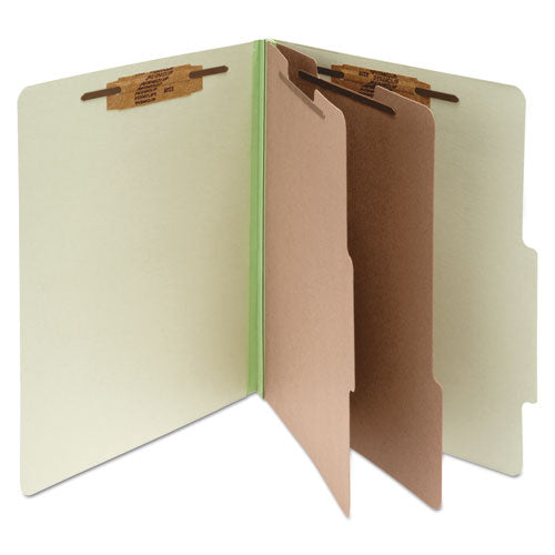 Image of ACCO Pressboard Classification Folders, 3" Expansion, 2 Dividers, 6 Fasteners, Letter Size, Leaf Green Exterior, 10/Box