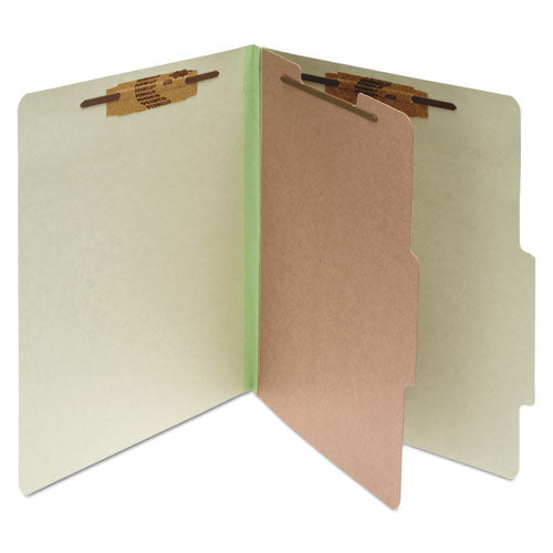 Image of ACCO Pressboard Classification Folders, 2" Expansion, 1 Divider, 4 Fasteners, Legal Size, Leaf Green Exterior, 10/Box