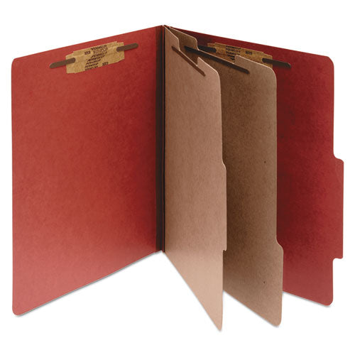 Image of ACCO Pressboard Classification Folders, 3" Expansion, 2 Dividers, 6 Fasteners, Legal Size, Earth Red Exterior, 10/Box
