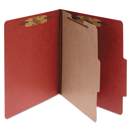 Image of ACCO Pressboard Classification Folders, 2" Expansion, 1 Divider, 4 Fasteners, Legal Size, Earth Red Exterior, 10/Box