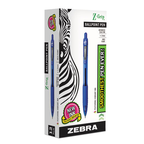 Image of Zebra® Z-Grip Ballpoint Pen, Retractable, Medium 1 mm, Blue Ink, Translucent Blue/Blue Barrel, 12/Pack