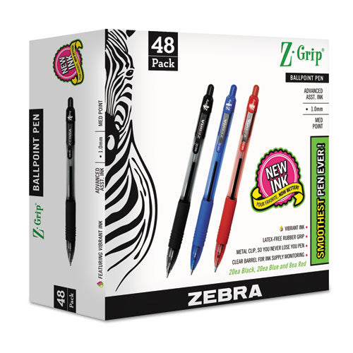 Image of Zebra® Z-Grip Ballpoint Pen, Retractable, Medium 1 Mm, Assorted Ink And Barrel Colors, 48/pack