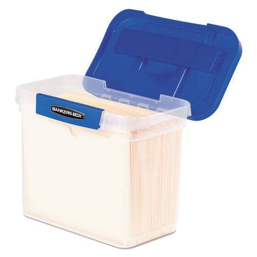 Image of Bankers Box® Heavy-Duty Portable File Box, Letter Files, 14.25" X 8.63" X 11.06", Clear/blue
