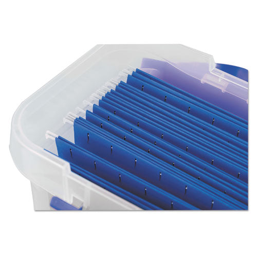 Image of Bankers Box® Heavy-Duty Portable File Box, Letter Files, 14.25" X 8.63" X 11.06", Clear/blue