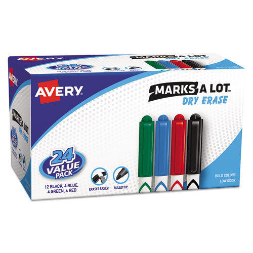 Image of Avery® Marks A Lot Pen-Style Dry Erase Marker Value Pack, Medium Chisel Tip, Assorted Colors, 24/set (29860)