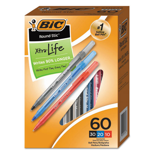 Image of BIC® Round Stic Xtra Precision Ballpoint Pen Value Pack, Stick, Medium 1 Mm, Assorted Ink And Barrel Colors, 60/pack