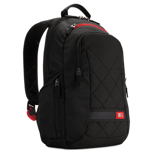 Image of Case Logic® Diamond Backpack, Fits Devices Up to 14.1", Polyester, 6.3 x 13.4 x 17.3, Black