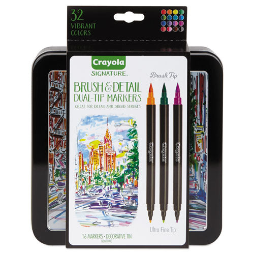 Image of Crayola® Brush And Detail Dual Ended Markers, Extra-Fine Brush/bullet Tips, Assorted Colors, 16/set