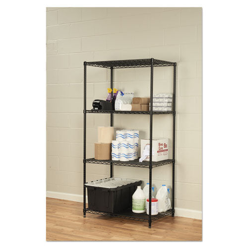 Image of Alera® NSF Certified Industrial Four-Shelf Wire Shelving Kit, 36w x 24d x 72h, Black
