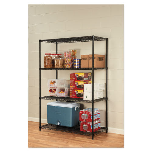 Image of Alera® NSF Certified Industrial Four-Shelf Wire Shelving Kit, 48w x 24d x 72h, Black