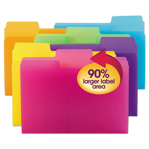 Image of Smead SuperTab Top Tab File Folders, 1/3-Cut Tabs: Assorted, Letter Size, 0.75" Expansion, Polypropylene, 18/Pack
