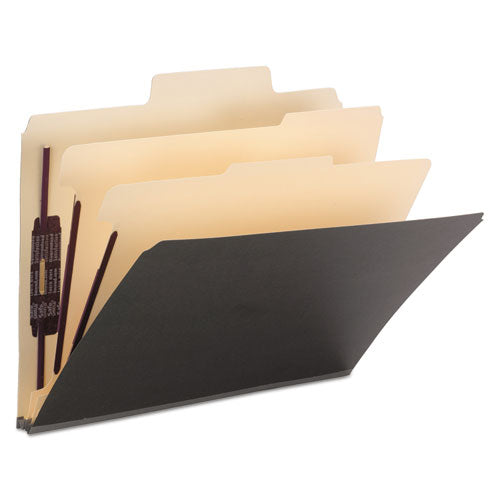 Image of Smead SuperTab Classification Folders, Six SafeSHIELD Fasteners, 2" Expansion, 2 Dividers, Letter Size, Dark Gray, 10/Box