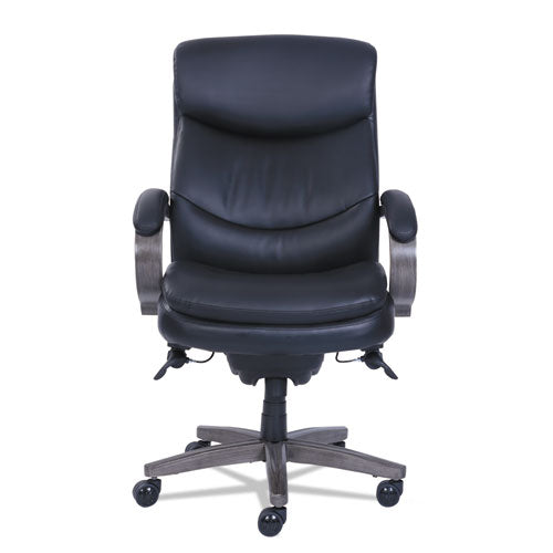 Image of La-Z-Boy® Woodbury High-Back Executive Chair, Supports Up To 300 Lb, 20.25" To 23.25" Seat Height, Black Seat/back, Weathered Gray Base