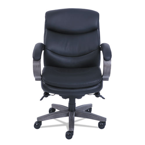 Image of La-Z-Boy® Woodbury Mid-Back Executive Chair, Supports Up To 300 Lb, 18.75" To 21.75" Seat Height, Black Seat/back, Weathered Gray Base