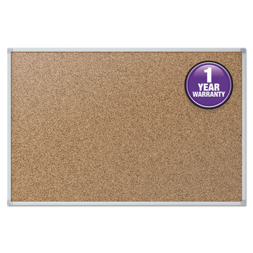 Image of Mead® Economy Cork Board with Aluminum Frame, 36" x 24", Tan Surface, Satin Aluminum Frame