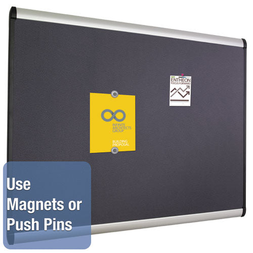 Image of Quartet® Prestige Plus Magnetic Fabric Bulletin Boards, 72" x 48", Gray Surface, Satin Aluminum Frame