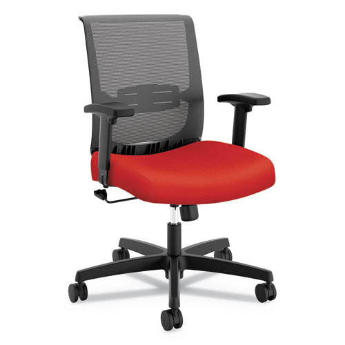 Image of HON® Convergence Mid-Back Task Chair, Swivel-Tilt, Supports Up To 275 Lb, 16.5" To 21" Seat Height, Red Seat, Black Back/base