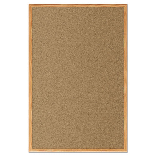 Image of Mead® Economy Cork Board with Oak Frame, 48" x 36", Tan Surface, Oak Finished Fiberboard (MDF) Frame