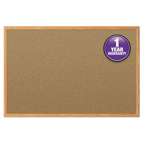 Image of Mead® Economy Cork Board with Oak Frame, 48" x 36", Tan Surface, Oak Finished Fiberboard (MDF) Frame
