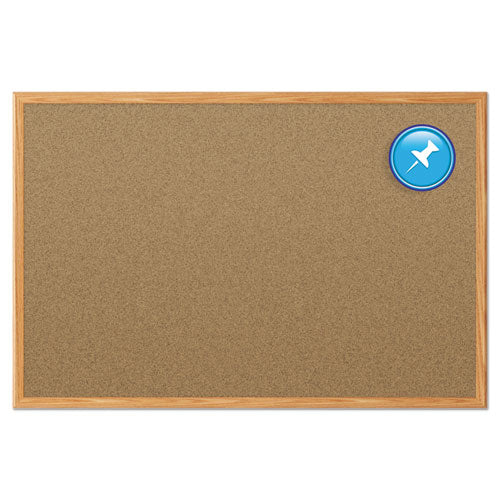 Image of Mead® Economy Cork Board with Oak Frame, 48" x 36", Tan Surface, Oak Finished Fiberboard (MDF) Frame