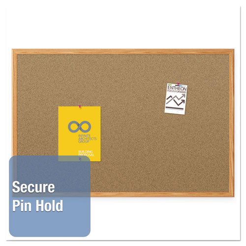 Image of Mead® Economy Cork Board with Oak Frame, 48" x 36", Tan Surface, Oak Finished Fiberboard (MDF) Frame