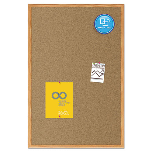 Image of Mead® Economy Cork Board with Oak Frame, 48" x 36", Tan Surface, Oak Finished Fiberboard (MDF) Frame