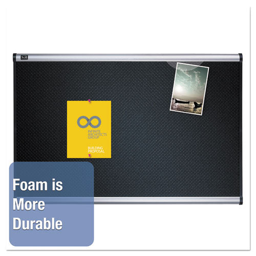 Image of Quartet® Prestige Black Embossed Foam Bulletin Board, 48" x 36", Black Surface, Silver Aluminum/Plastic Frame