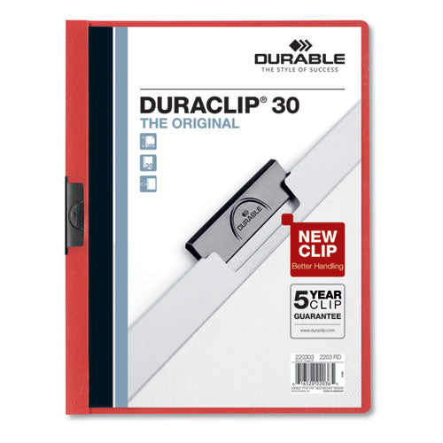 Image of Durable® Duraclip Report Cover, Clip Fastener, 8.5 X 11 , Clear/red, 25/box