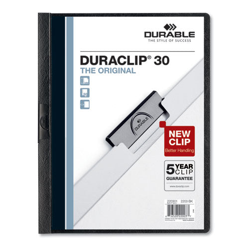 Image of Durable® DuraClip Report Cover, Clip Fastener, 8.5 x 11, Holds 30 Sheets, Clear/Black, 25/Box