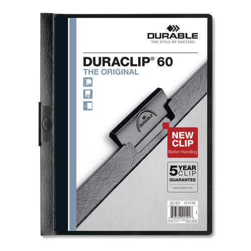 Image of Durable® DuraClip Report Cover, Clip Fastener, 8.5 x 11, Holds 60 Sheets, Clear/Black, 25/Box