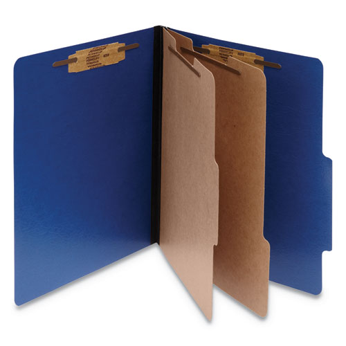 Image of ACCO ColorLife PRESSTEX Classification Folders, 3" Expansion, 2 Dividers, 6 Fasteners, Letter Size, Dark Blue Exterior, 10/Box
