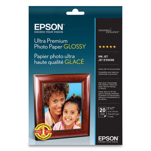 Image of Epson® Ultra Premium Photo Paper Glossy, 11.8 mil, 5 x 7, Glossy White, 20/Pack