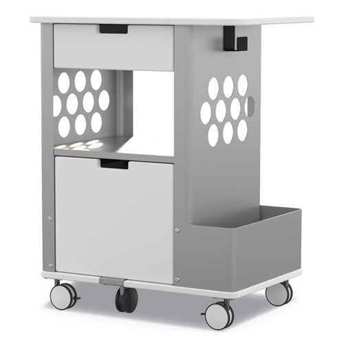 Image of Safco® Mobile Storage Cart, Metal, 2 Shelves, 2 Drawers, 1 Bin, 150 lb Capacity, 28" x 20" x 33.5", White