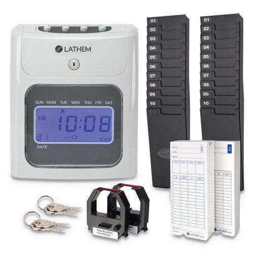 Image of Lathem® Time 400e Top-Feed Time Clock Bundle, Digital Display, White