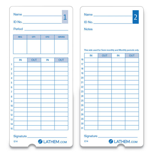 Image of Lathem® Time Time Clock Cards For Lathem Time 400e, Two Sides, 3 X 7, 100/pack