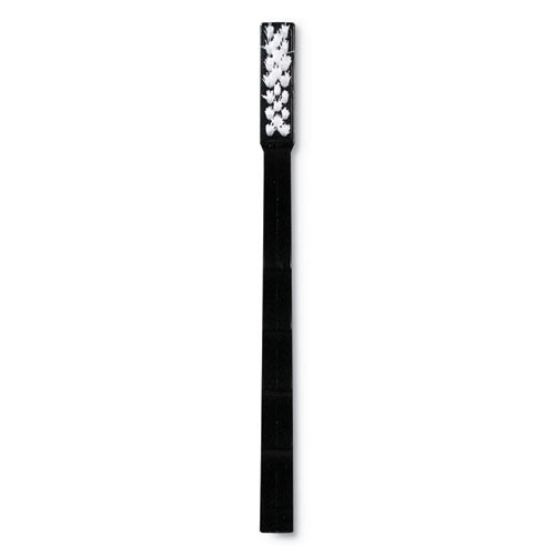 Image of Carlisle Flo-Pac Utility Toothbrush Style Maintenance Brush, White Nylon Bristles, 7.25" Brush, 7" Black Polypropylene Handle