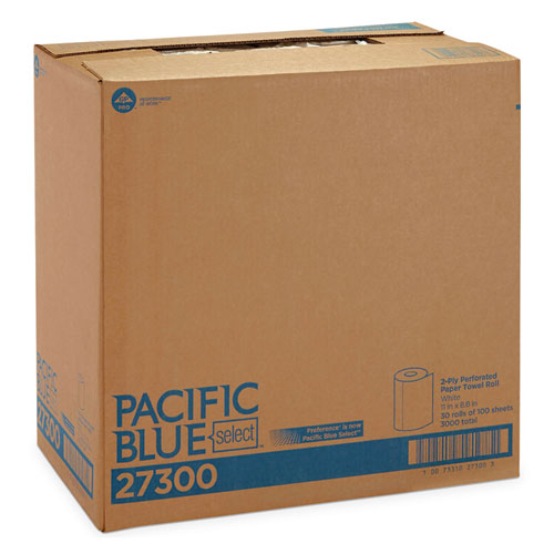Image of Georgia Pacific® Professional Pacific Blue Select Two-Ply Perforated Paper Kitchen Roll Towels, 2-Ply, 11 x 8.8, White, 100/Roll, 30 Rolls/Carton
