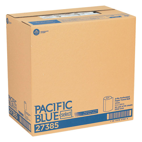 Image of Georgia Pacific® Professional Pacific Blue Select Two-Ply Perforated Paper Kitchen Roll Towels, 2-Ply, 11 x 8.8, White, 85/Roll, 30 Rolls/Carton