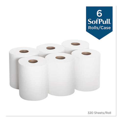 Image of Georgia Pacific® Professional SofPull Center-Pull Perforated Paper Towels, 1-Ply, 7.8 x 15, White, 320/Roll, 6 Rolls/Carton