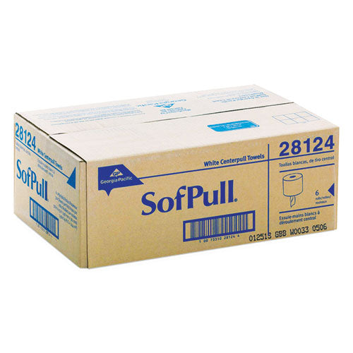 Image of Georgia Pacific® Professional SofPull Center-Pull Perforated Paper Towels, 1-Ply, 7.8 x 15, White, 320/Roll, 6 Rolls/Carton